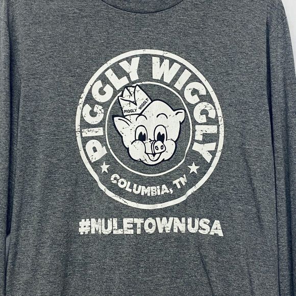 Piggly Wiggly Long Sleeve T Shirt Large Gray & White # Muletown USA Columbia TN - Picture 2 of 3